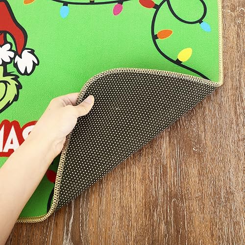 Miniatura 4 de Whaline Felpudo de Navidad verde de 17 x 29 pulgadas, divertido personaje de dibujos animados, antideslizante, tapete de goma de fieltro colorido