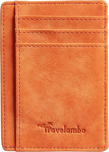 Miniatura 9 de Travelambo - Cartera de piel minimalista con bolsillo frontal tamaño mediano cartela delgada RFID dispositivos de identificación por radiofrecuencia