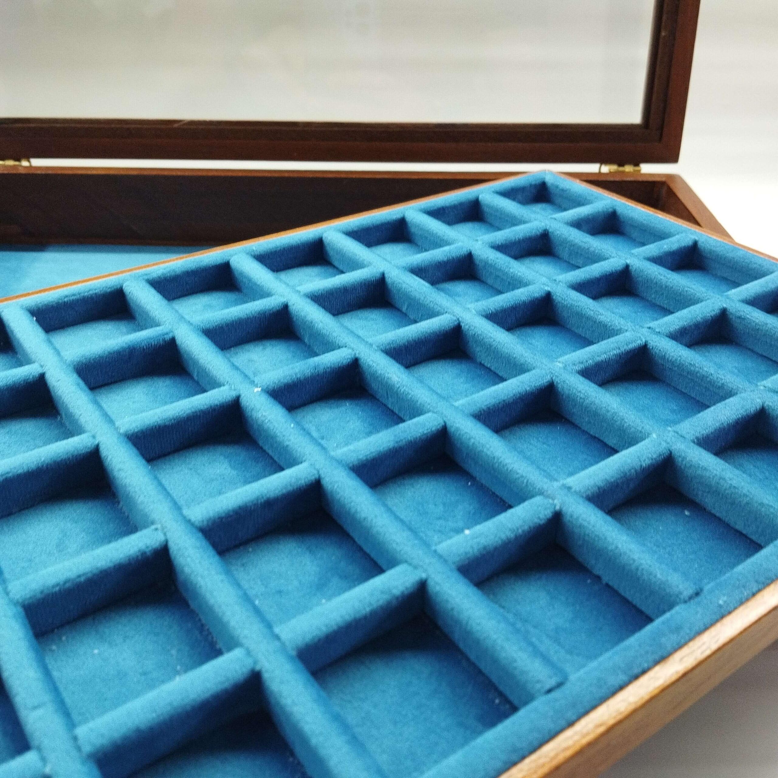 Caja para Monedas y medallas con 2 bandejas de Terciopelo, Madera Maciza Artesanal, numismática, Personalizable, Hecha a Mano en Italia