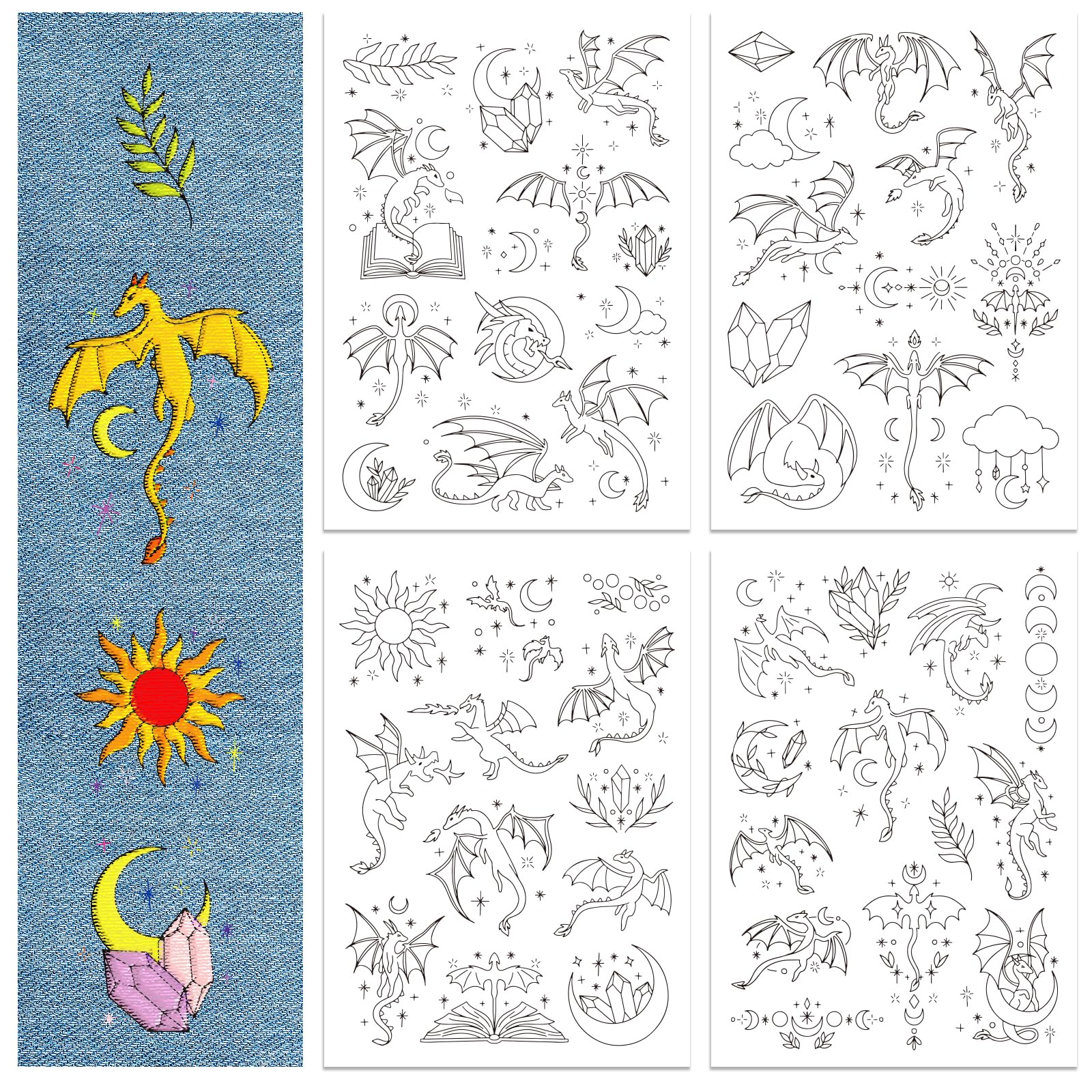 4 Feuilles De Stabilisateurs De Broderie Soluble à L'eau - Motif Dragon, 50 Pièces, Autocollant Lavable Pour Tissu