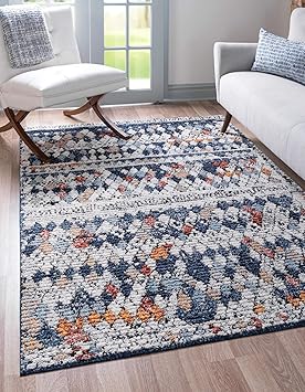 Rugs.com Morocco Collection Rug – 5' x 8' Navy Blue High-Pile Rug Perfect for Living Rooms, Large Dining Rooms, Open Floorplans