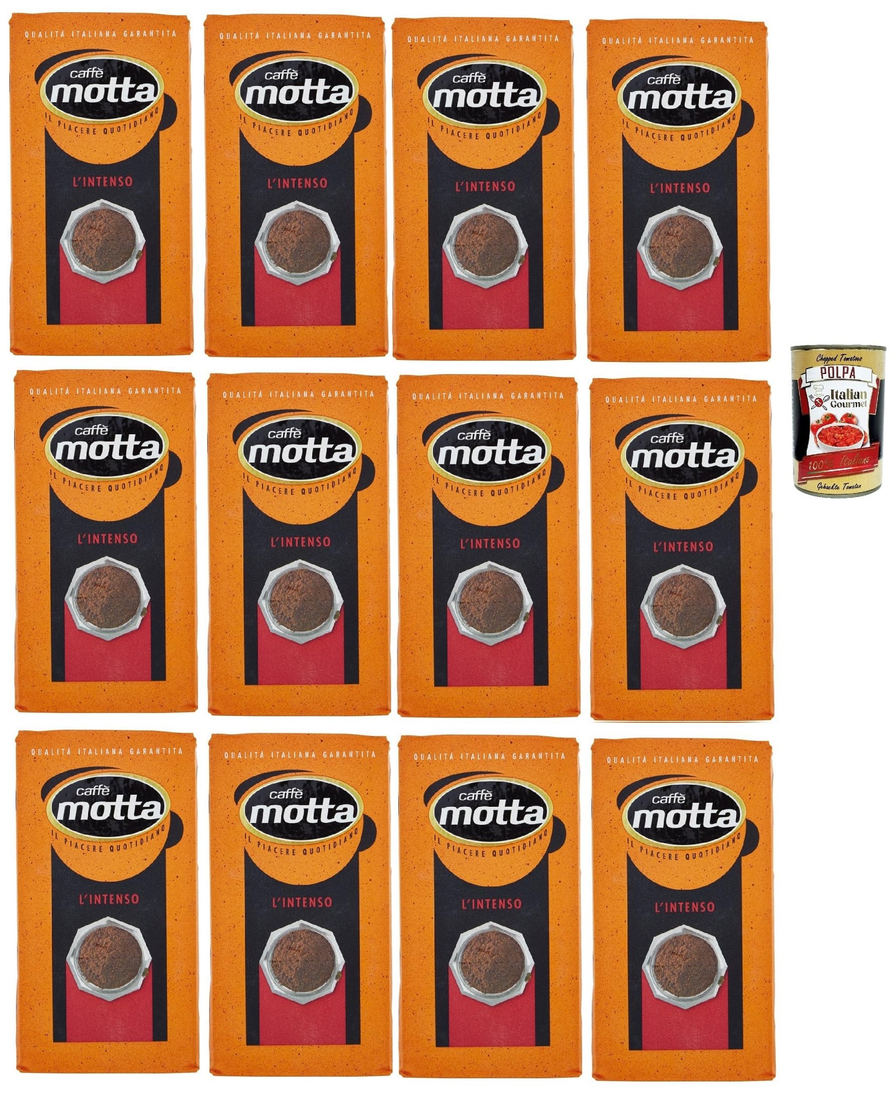 Motta Caffe L'Intenso, Caffè Macinato, caffe' italiano, Caffè Macinato, Italian Café moulu, convient pour cafetière Moka, Lot de 12x 250 gr + Italian Gourmet polpa
