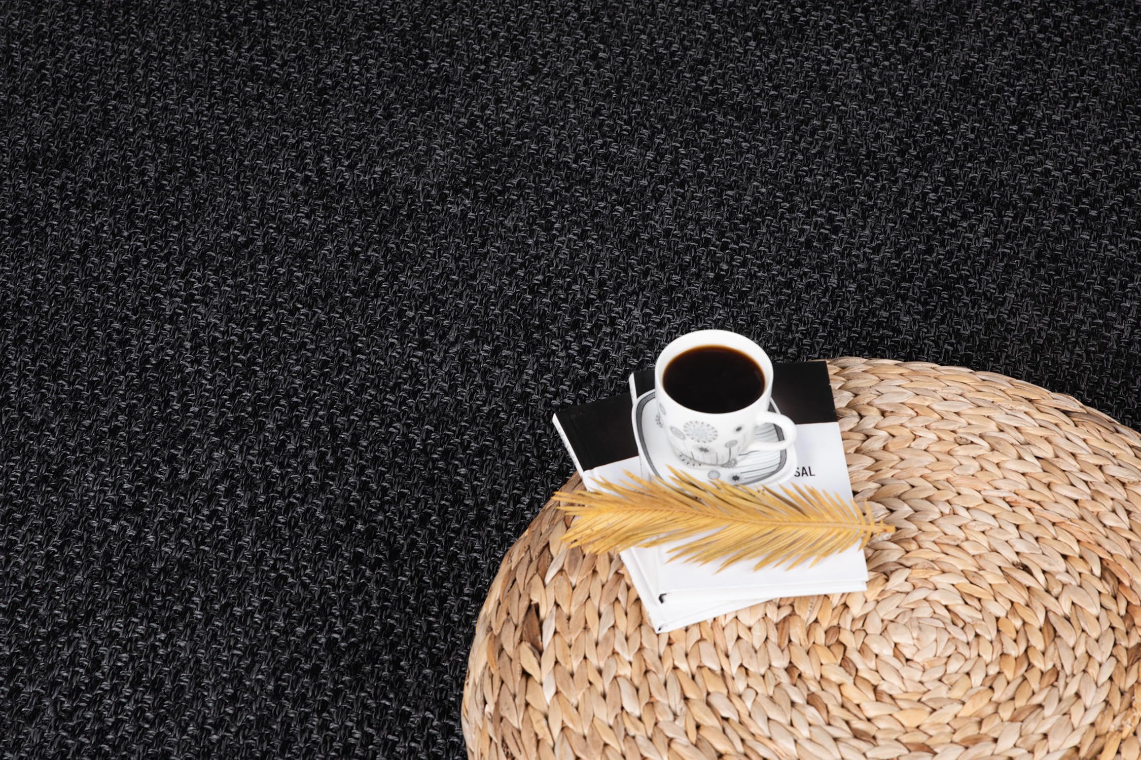 CAMILSON Easy Jute Rug 6x9, Indoor Outdoor Dark Gray Black Farmhouse Area Rugs for Living Room Patio and Kitchen Rug, Solid Boho Woven Design, Easy-Cleaning, Washable Outside Carpet Alfombras (6 x 9)