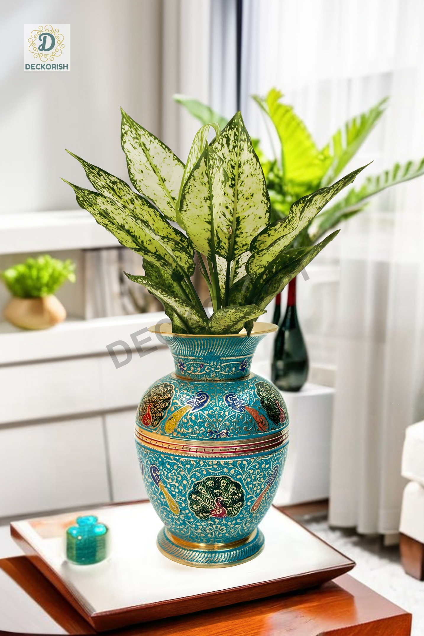 Buy DECKORISH Antique Hand Crafted Brass Flower vase Jar Pattern