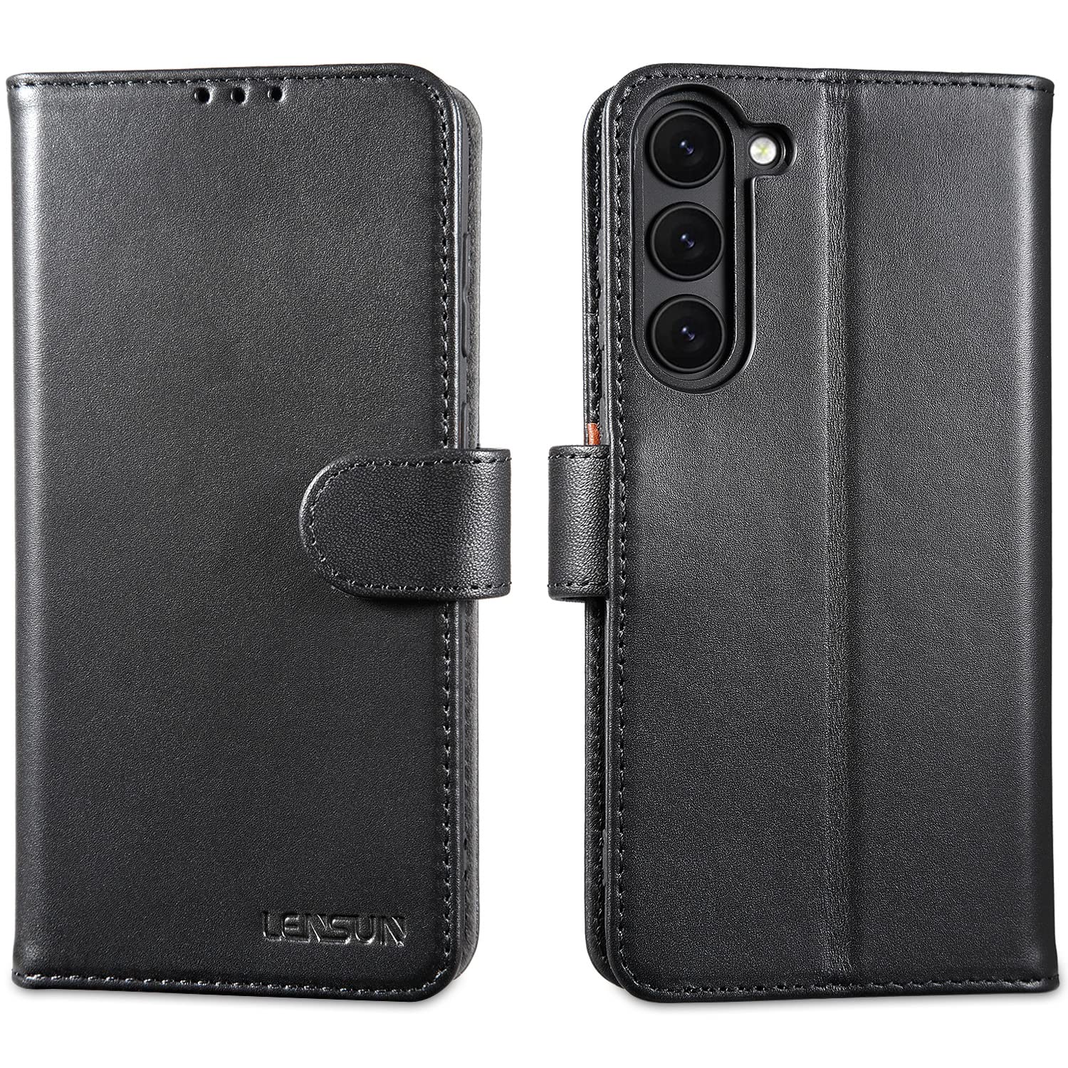 Lensun Cover per Samsung Galaxy S23 Plus 5G, Custodia in Vera Pelle [Supporto Stand] Libro con Portafoglio Chiusura Magnetico Flip Custodie Cuoio – Nero