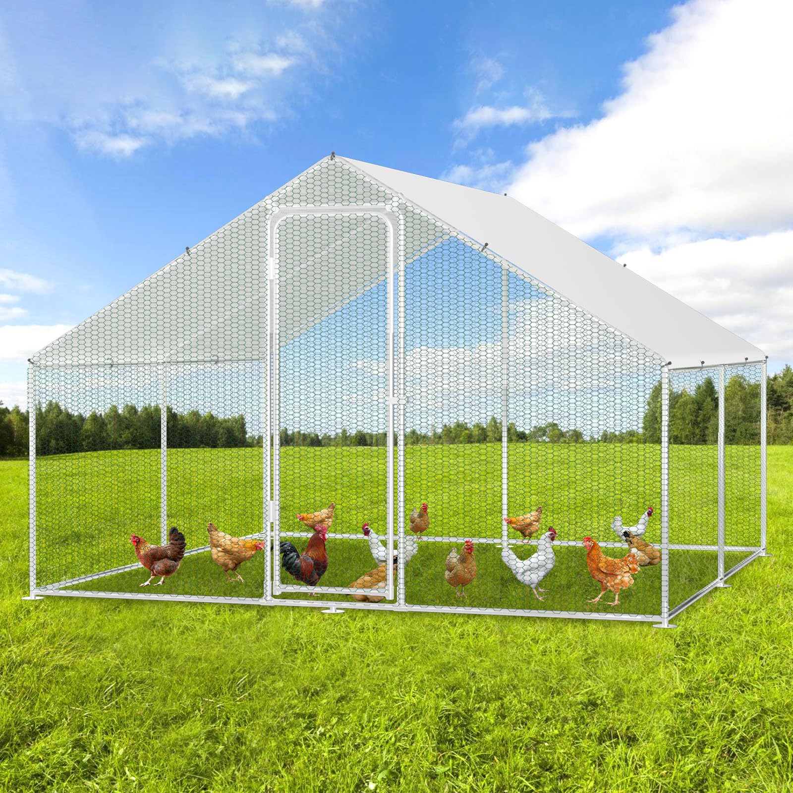 Gallinero XXL con cerradura de seguridad y paño de color PE impermeable, mucho espacio para pollos, conejos y otros animales pequeños, marco de acero estable, 3 x 3 x 2 m, Red