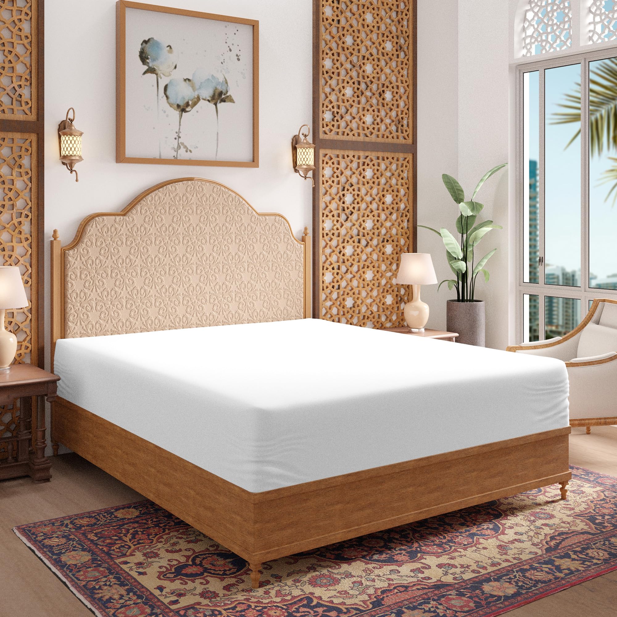 Purity Home 100% Cotton Fitted Sheet King Size 180 x 205 cm, 1Pc 300 Thread Count Percale Weave Bed Sheets, Organic & Eco Friendly Elasticised Deep Pocket Sheet – King, White