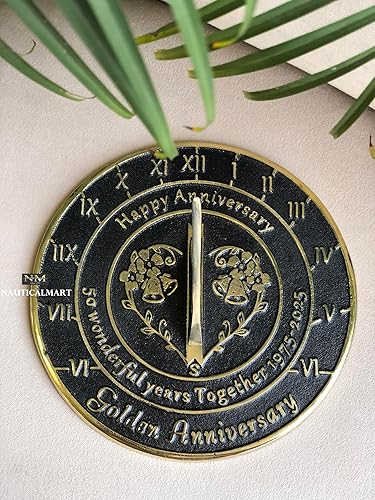 Miniatura 6 de NauticalMart Reloj de sol de 50 aniversario de boda dorado, regalo de latón resistente, decoración del hogar o jardín, idea de regalo para padres,