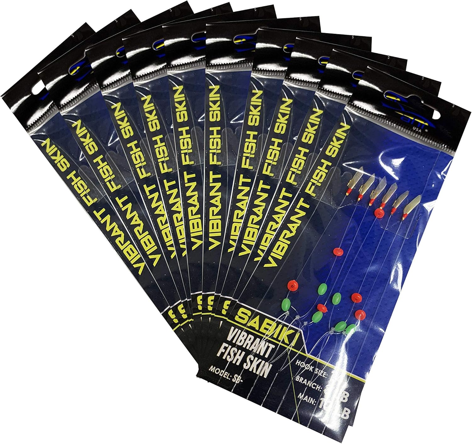 USA SB-203V Rainbow Skin Sabiki Rig- Size 6 Hooks- 10 Pack