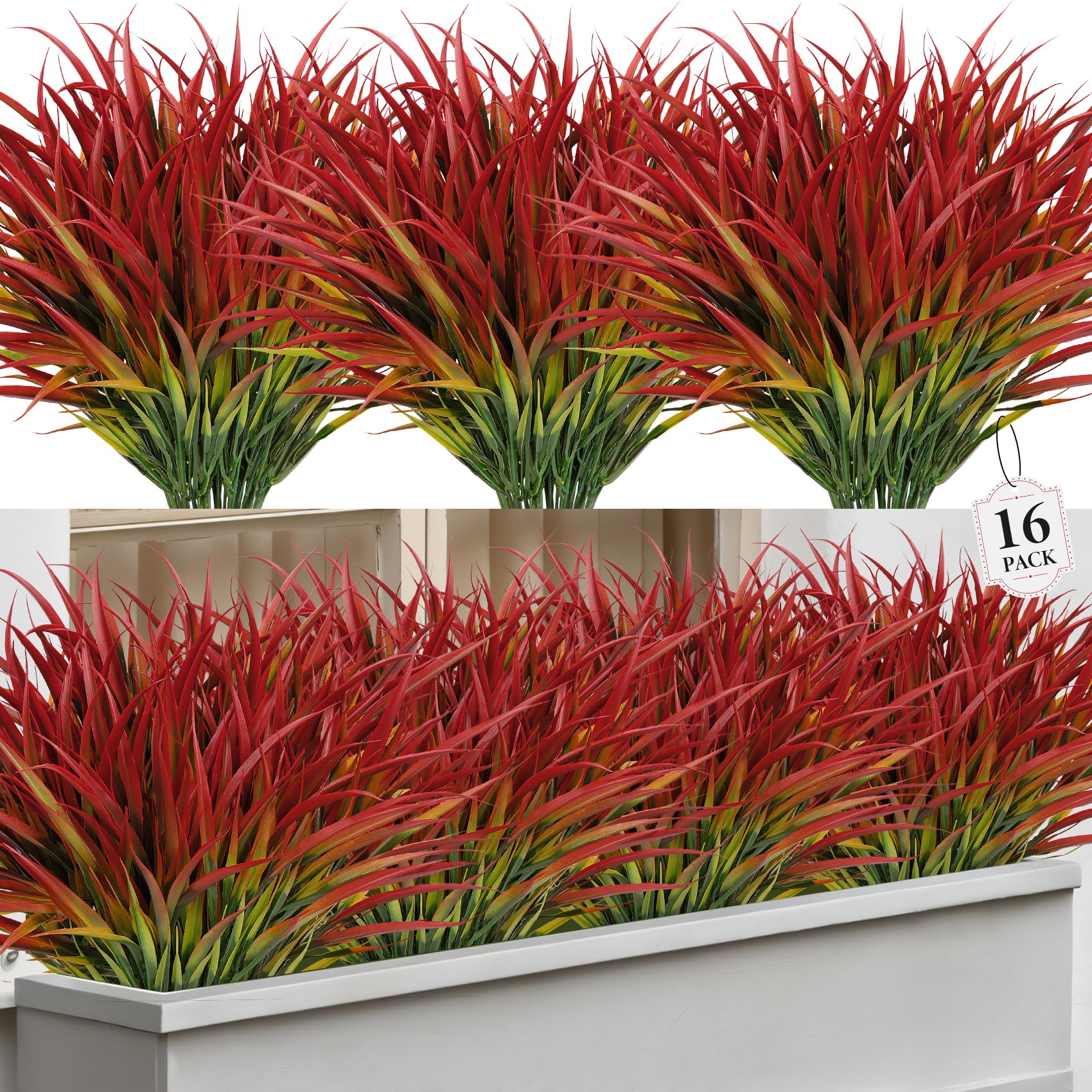 Besteek 16 Pcs Artificial Plants Outdoor Fake Grass