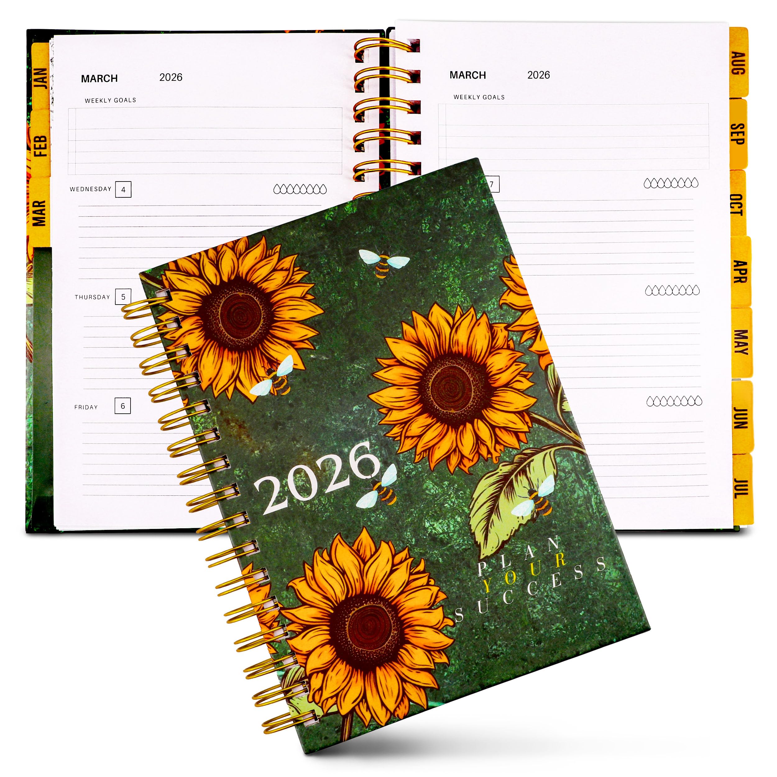 Agenda mensual 2026-2027 con notas, enero de 2026 a enero de 2027, planificador mensual/diseño semanal y pestañas de ajuste de objetivos para estudiantes y profesionales, cuaderno organizador de tapa