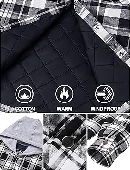 TACVASEN Mens Flannel Hooded Jacket Plaid Hoodie Men Flannel Shirt