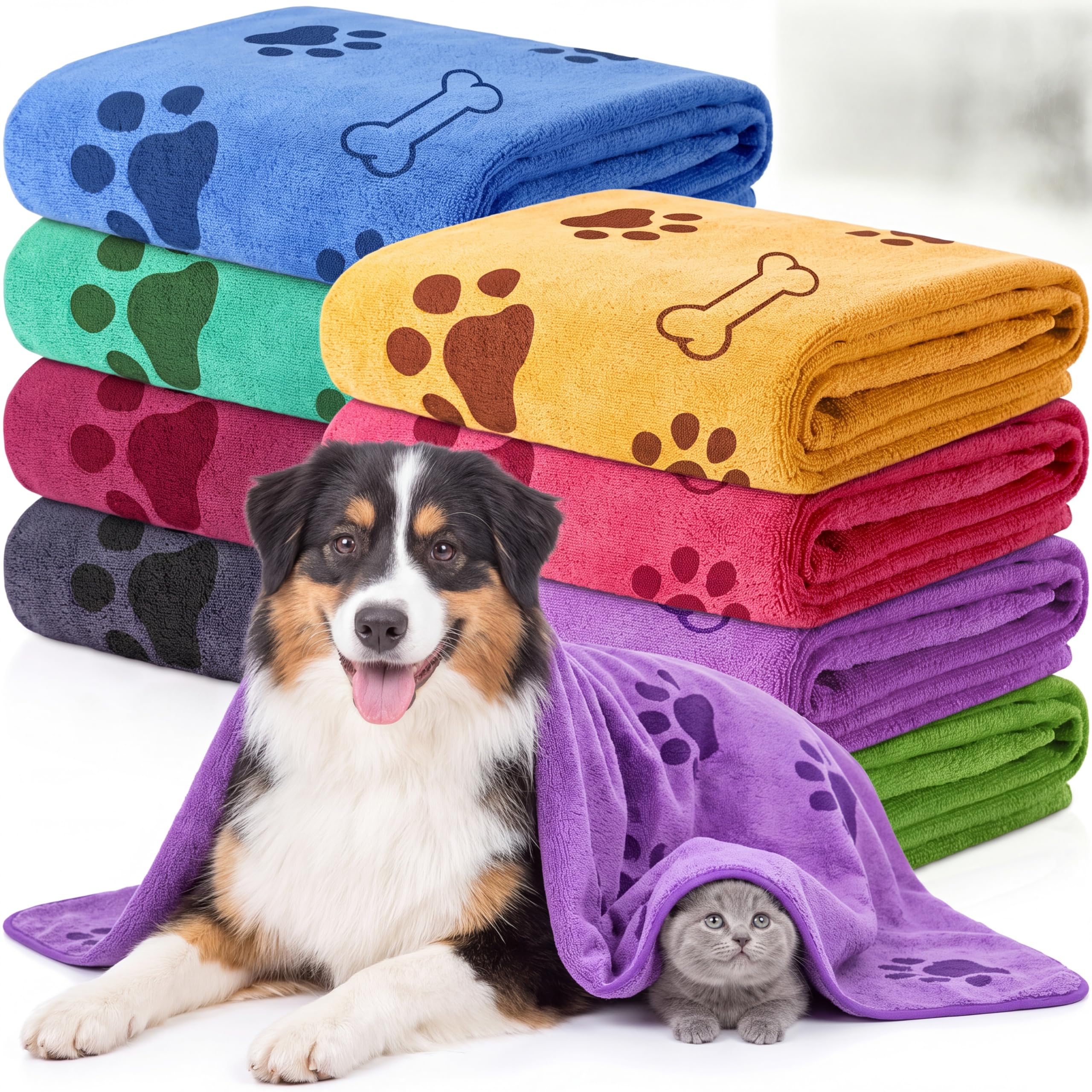 Chumia 8-Pack Microfiber Dog Towels Colorful