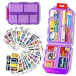 iouwei Large Pill Organizer with Medicine Labels - 7 Day Travel Daily Container, Mini Medication Storage Case (Purple, 161 Labels)