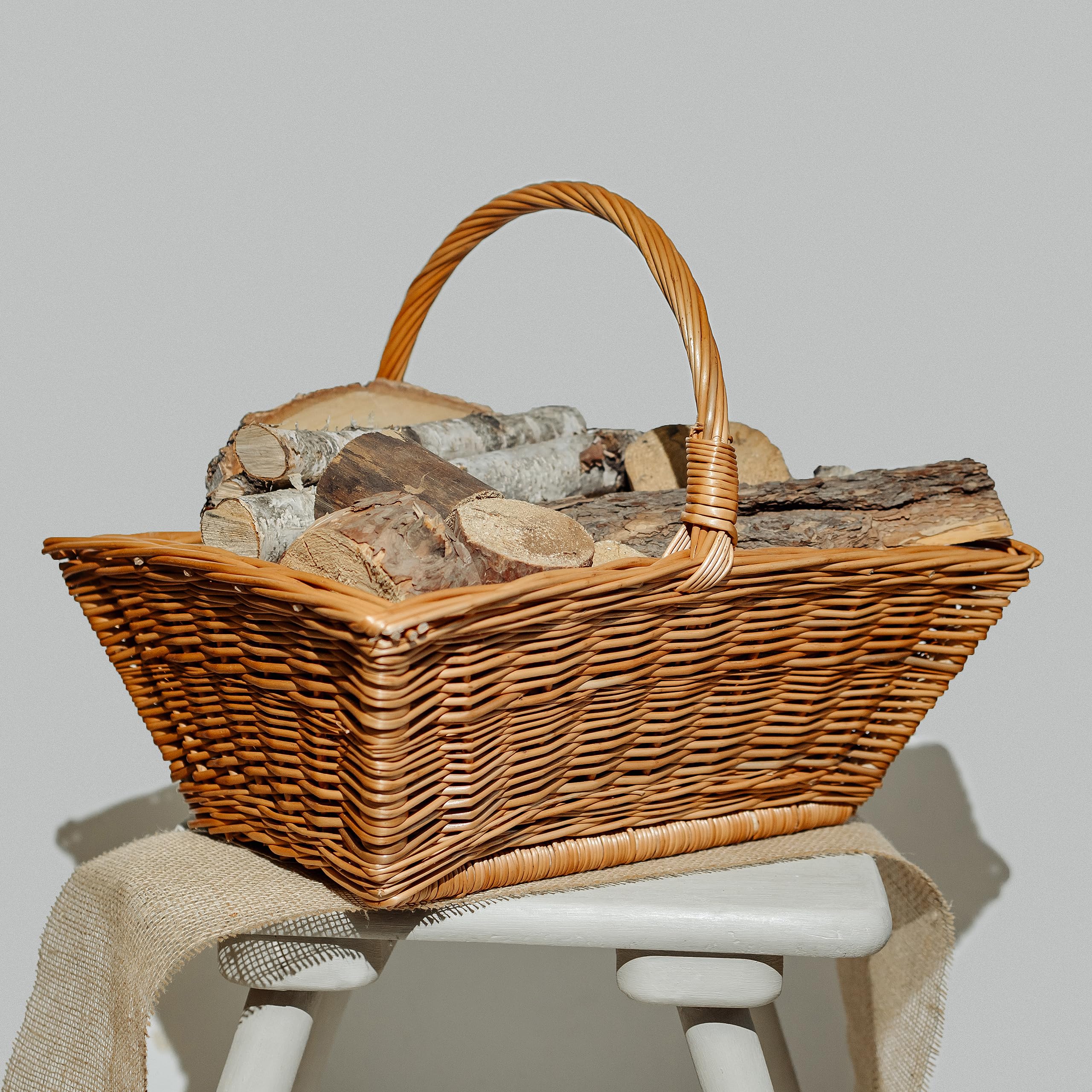 Creative Home Cesto Portalegna da Interno con Manici, Porta Legna Cesto Vimini | Grande Cesto Vimini Rettangolare 50x40x37 cm Leggero | Intrecciato a Mano | Salice Marrone Naturale | Multiuso