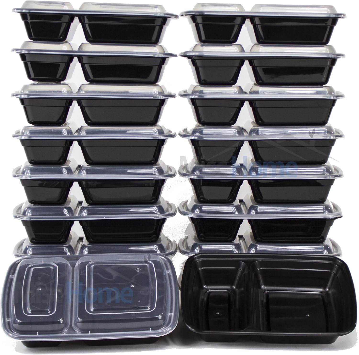 [18 PACK VALUE] MiscHome 2 Compartment Meal Prep Containers | 32 Oz. Two Compartment Food Storage Containers with Lids | BPA Free Bento Boxes | Stackable Meal Prep Containers Two Compartment