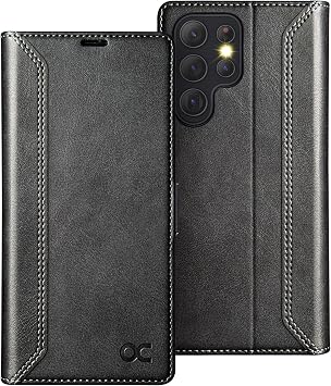 OCASE Case for Samsung Galaxy S22 Ultra Retro Black