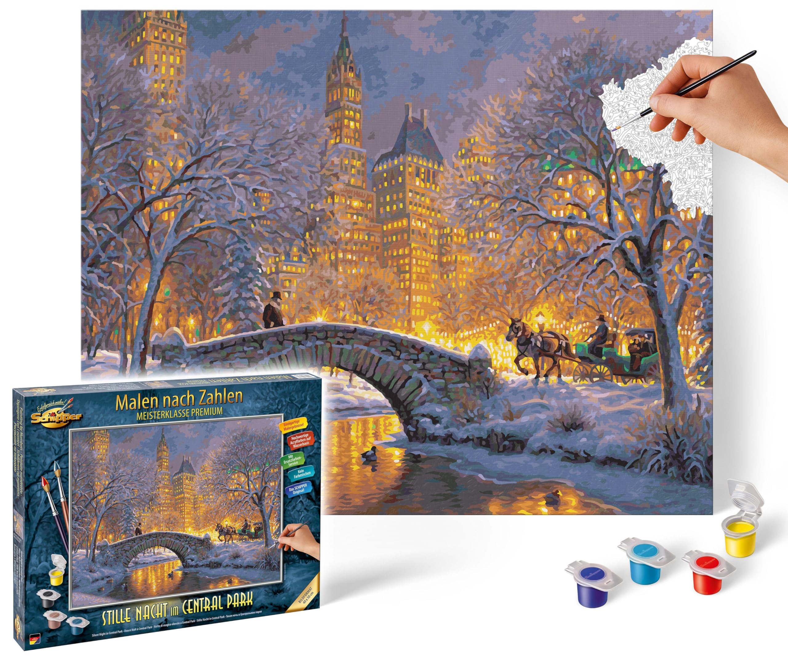 Schipper 609130874 Peinture par numéros - Nuit silencieuse au Central Park - Peinture pour adultes avec pinceaux et peintures acryliques 40 x 50 cm