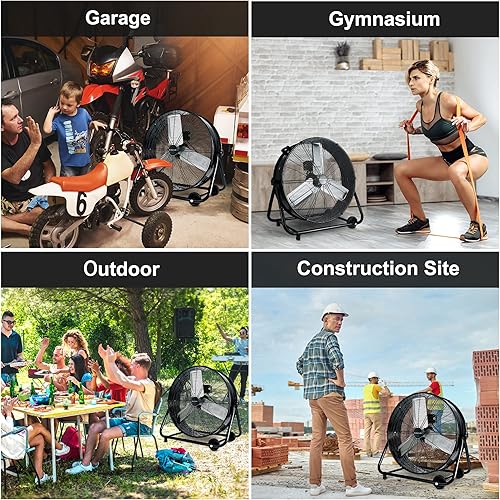 Miniatura 7 de Ventilador industrial resistente de alta velocidad de 24 pulgadas con ajuste de 3 velocidades de hasta 8100 CFM, cubierta de piso de ventilador