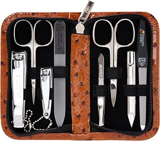 3 Swords Germany 8-Piece Manicure Pedicure Set - Professional Grooming Kit, Ostrich Leather Case, Made in Germany