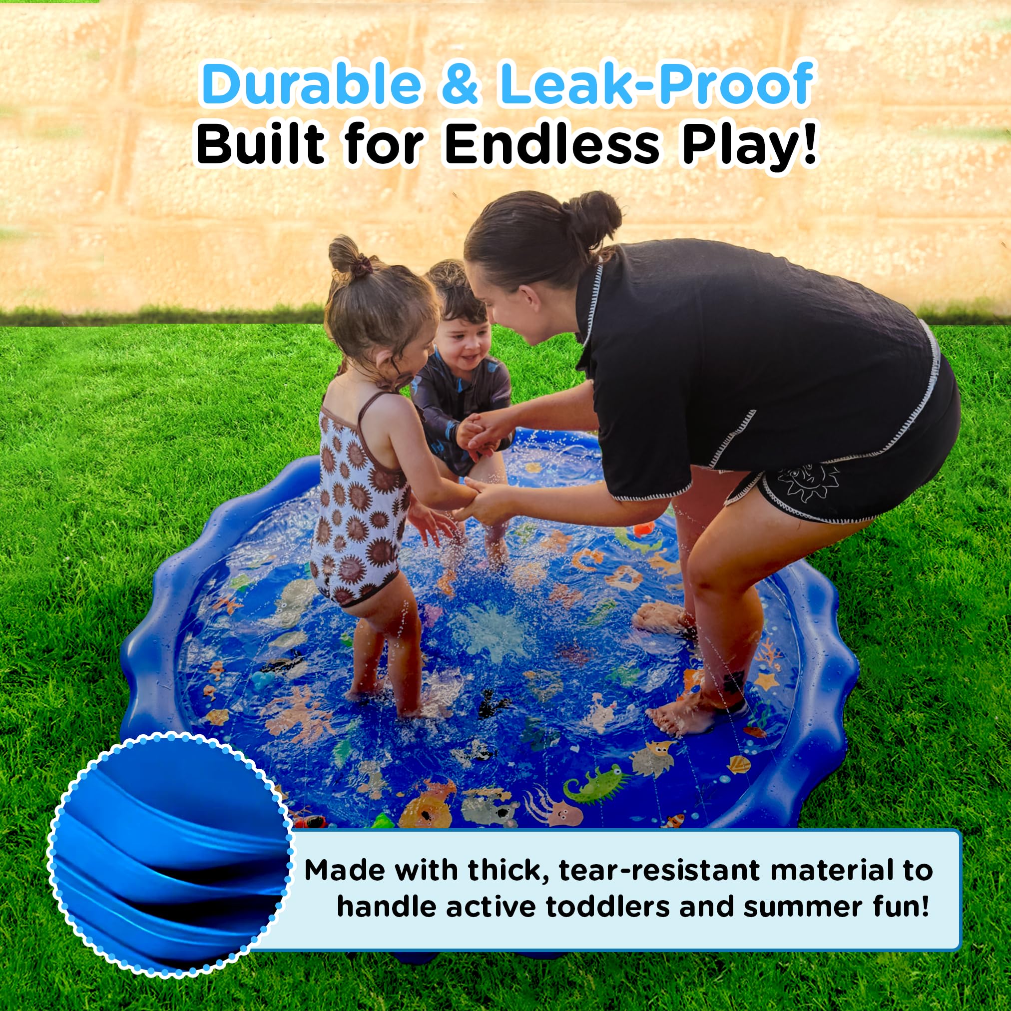 KiddoSpace Splash Pad for Kids, Non-Slip Outdoor Water Play Mat with Learning Designs - Image 3