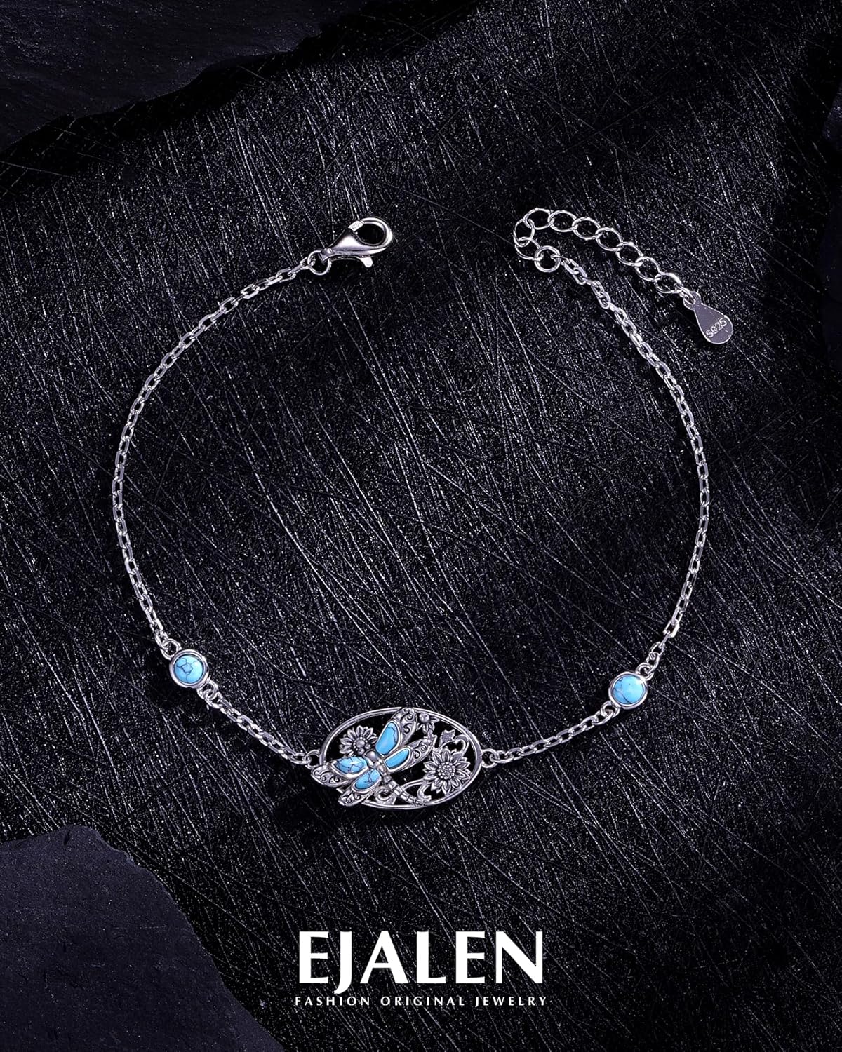 S925-Sterling-Silver Turquoise Dragonfly Sunflower/Hummingbird/Cross/Anchor Bracelet - Vintage Bohemian Bracelets Victorian Style Jewelry Christmas Birthday Gifts for Women - Image 2