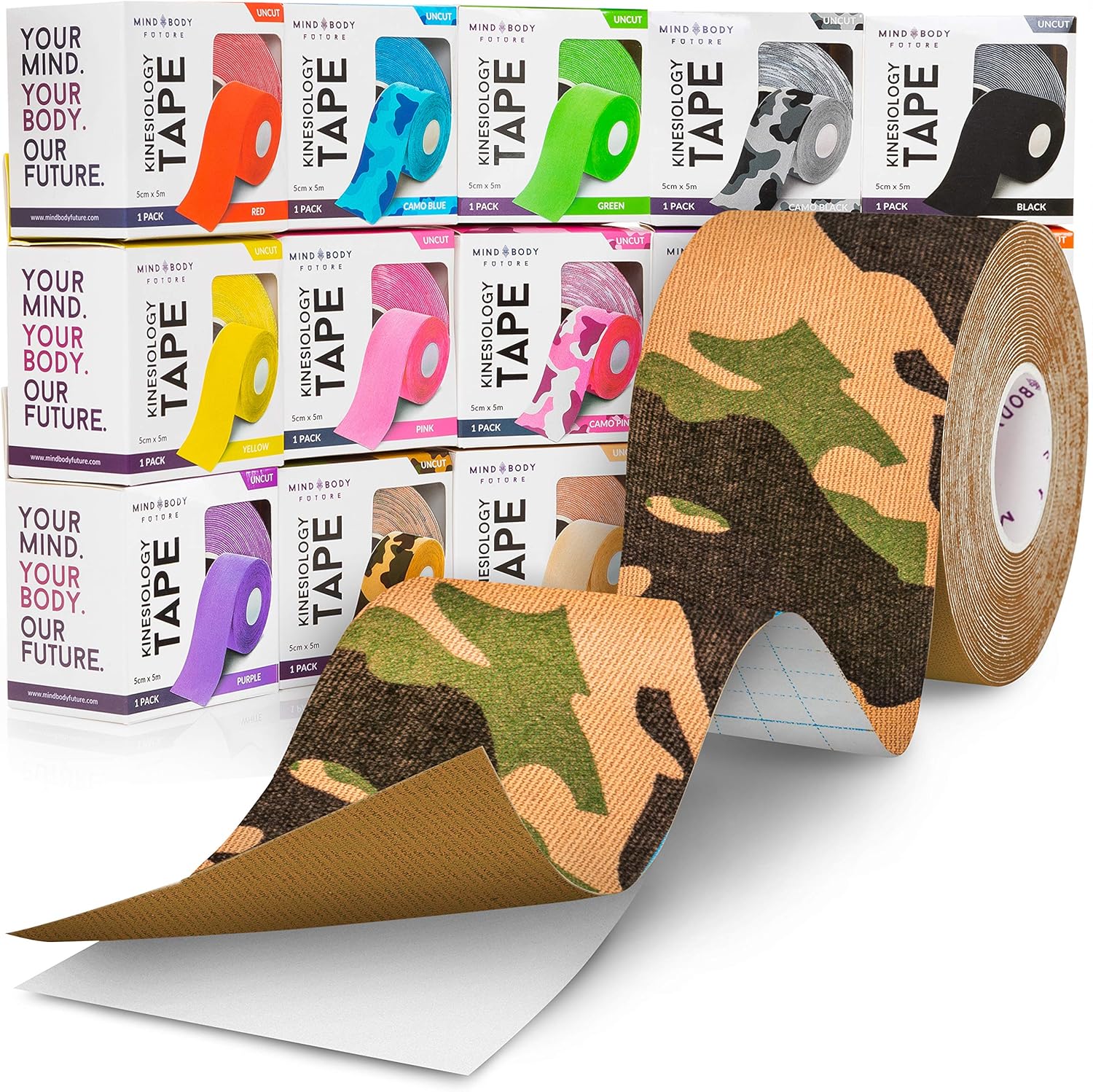 Kinesiology Tape - Camo Green (1 Pack) - Medical Grade Uncut 5cm x 5m Roll - Ideal for Athletic Sports Physio Strapping and Muscle Injury & Support - Includes eGuide : Health & Household