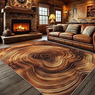 Wood Grain Rugs for Living Room - 4x6 Rug, Rustic Rug - Home Decor, Nature Tree Ring Area Rug, Tree Stump Washable Rugs for Living Room Bedroom, Annual Ring Carpet, Wood Grain Gifts