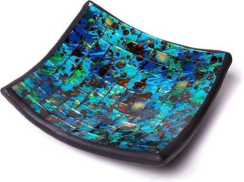 Red Co. Bandeja de cerámica de mosaico de vidrio, placa decorativa y centro de mesa, cuadrada de 6 pulgadas