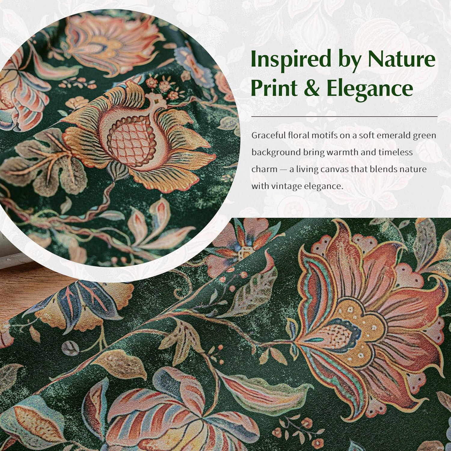 FMFUNCTEX 100% Boho Blackout Floral Curtains for Bedroom, Vintage Flower Patternd Emerald Green Curtains 84 Inch Length for Living Room Darkening Thermal Insulated Grommet Window Drapes 2 Panels