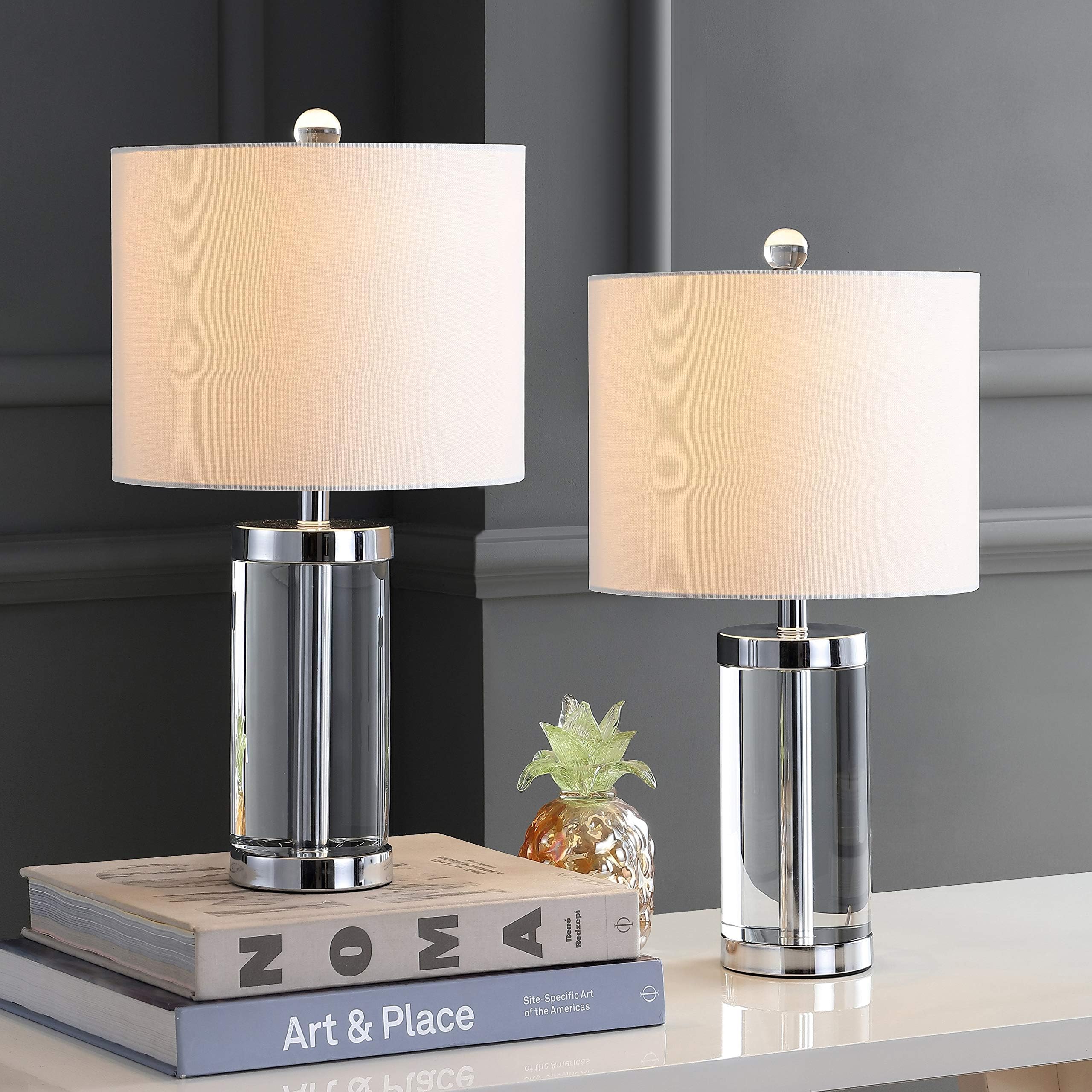SAFAVIEH Lighting Collection Laurie Modern Farmhouse Crystal 20-inch Bedroom Living Room Home Office Desk Nightstand Table Lamp Set of 2 (LED Bulbs Included)