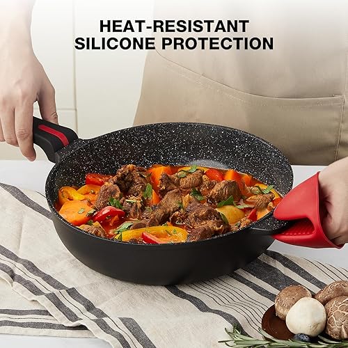 Miniatura 4 de PekGema Sartén antiadherente profunda, sartén de cerámica de 12 pulgadas4.5 cuartos de galón con tapa, sartén de inducción, sartén de cocción