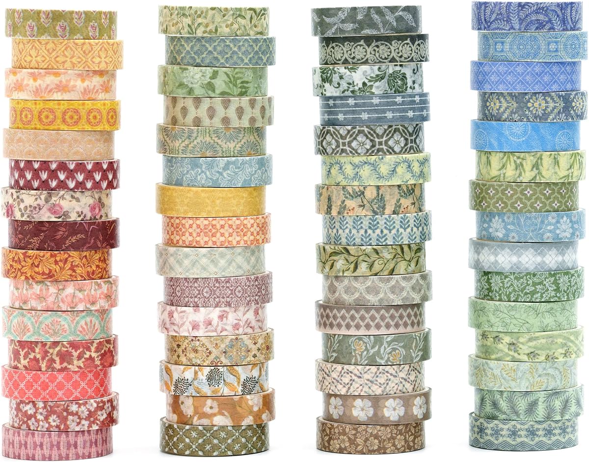 Basic Patterns Washi Tape Set 60 Rolls Geometric Elegance Decorative Skinny Masking Tapes for Arts, DIY Crafts, Journals, Planners, Scrapbook, Wrapping (Bygone Days)