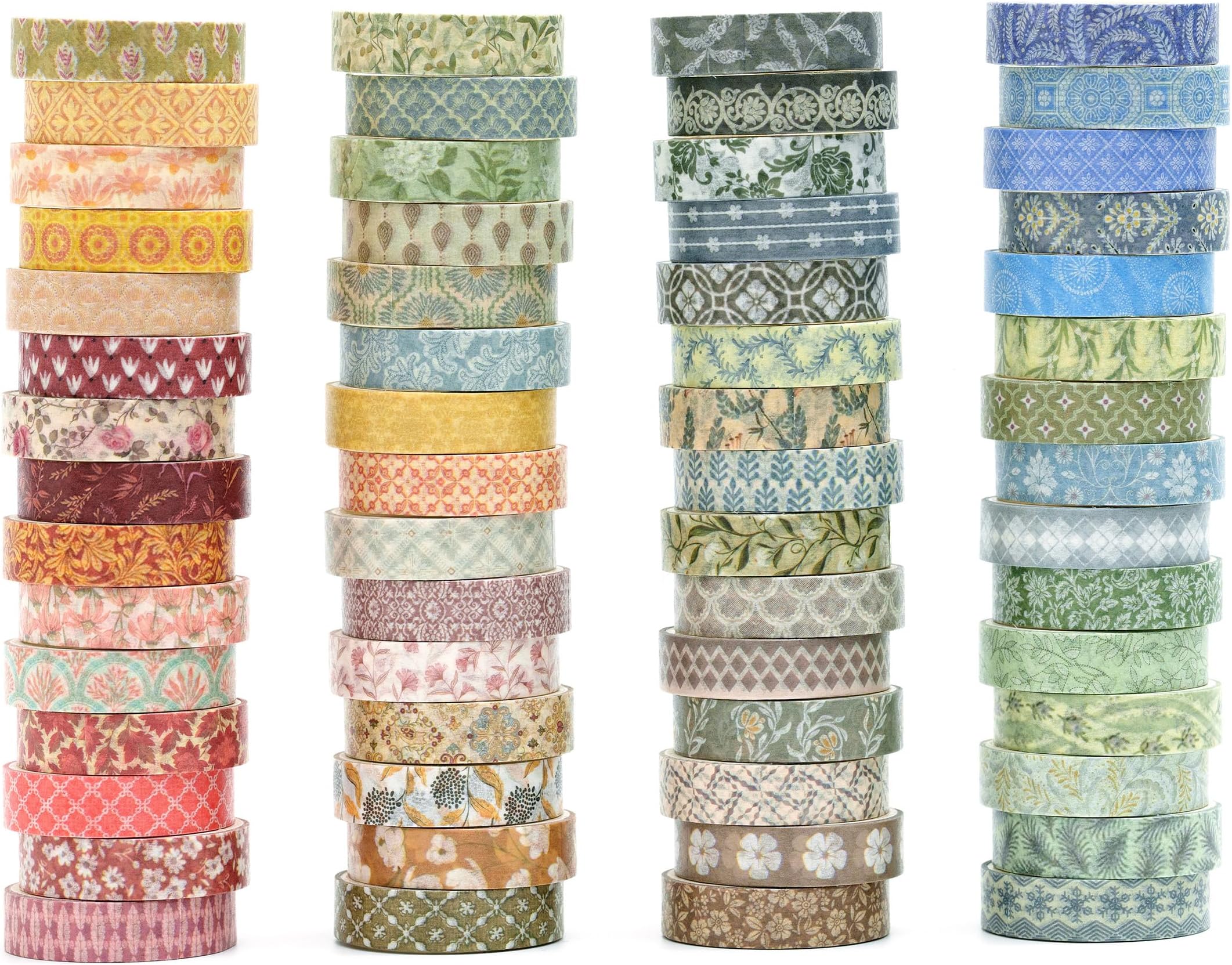Basic Patterns Washi Tape Set 60 Rolls Geometric Elegance Decorative Skinny Masking Tapes for Arts, DIY Crafts, Journals, Planners, Scrapbook, Wrapping (Bygone Days)