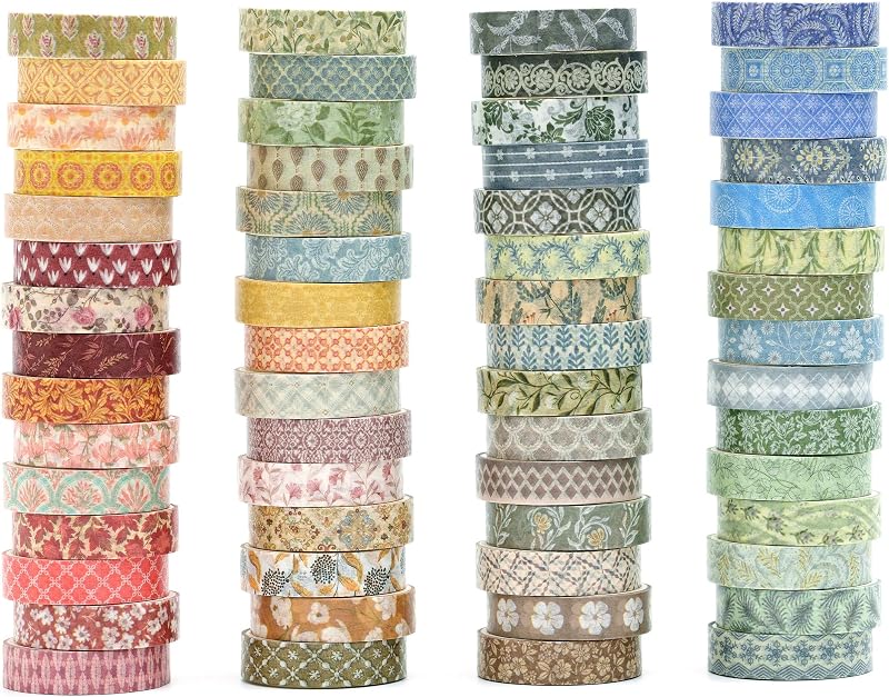 Basic Patterns Washi Tape Set 60 Rolls Geometric Elegance Decorative Skinny Masking Tapes for Arts, DIY Crafts, Journals, Planners, Scrapbook, Wrapping (Bygone Days)