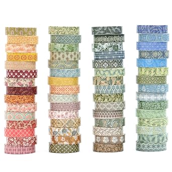 60 Rolls Washi Tape Set, 10mm Wide Geometric Elegance Skinny Decorative Masking Tapes for Arts, DIY Crafts, Journals, Planners, Scrapbook, Wrapping Bygone Days