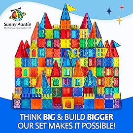 Magnetic Tiles 125 PCS (XL SET), Magnetic Tiles for Kids, Toy for 3 4 5 6 7 8 Year Old Boys & Girls, Large Building Set, Great Gift for Kids Aged 3-8, Gift Box, + Bonus Zippered Carrying CASE