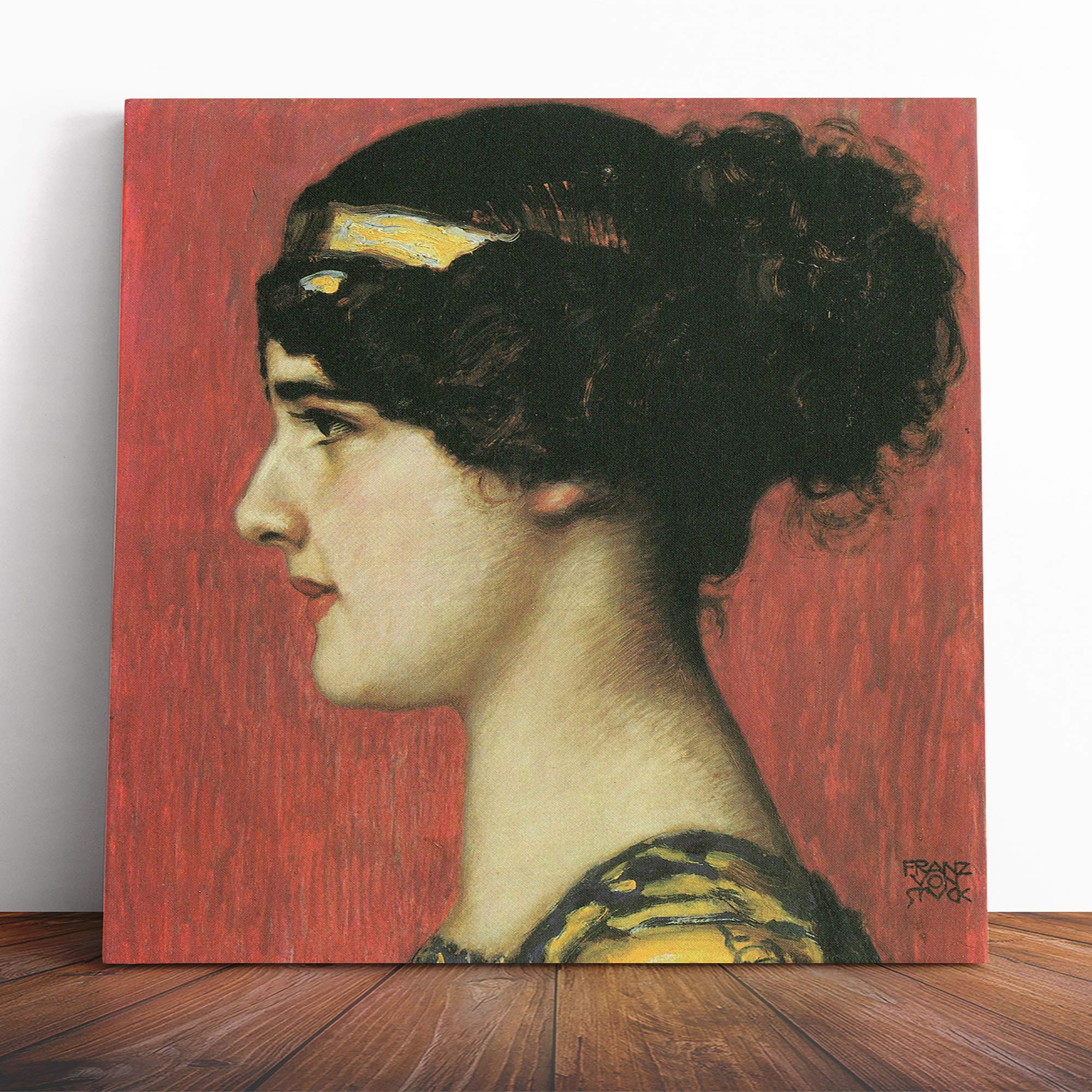 Big Box Art Canvas Print Wall Art Franz Stuck Female Portrait (1) | Mounted and Stretched Box Frame Picture | Home Decor for Kitchen, Living Room, Bedroom, Hallway, Muli-Colour, 14x14 Inch