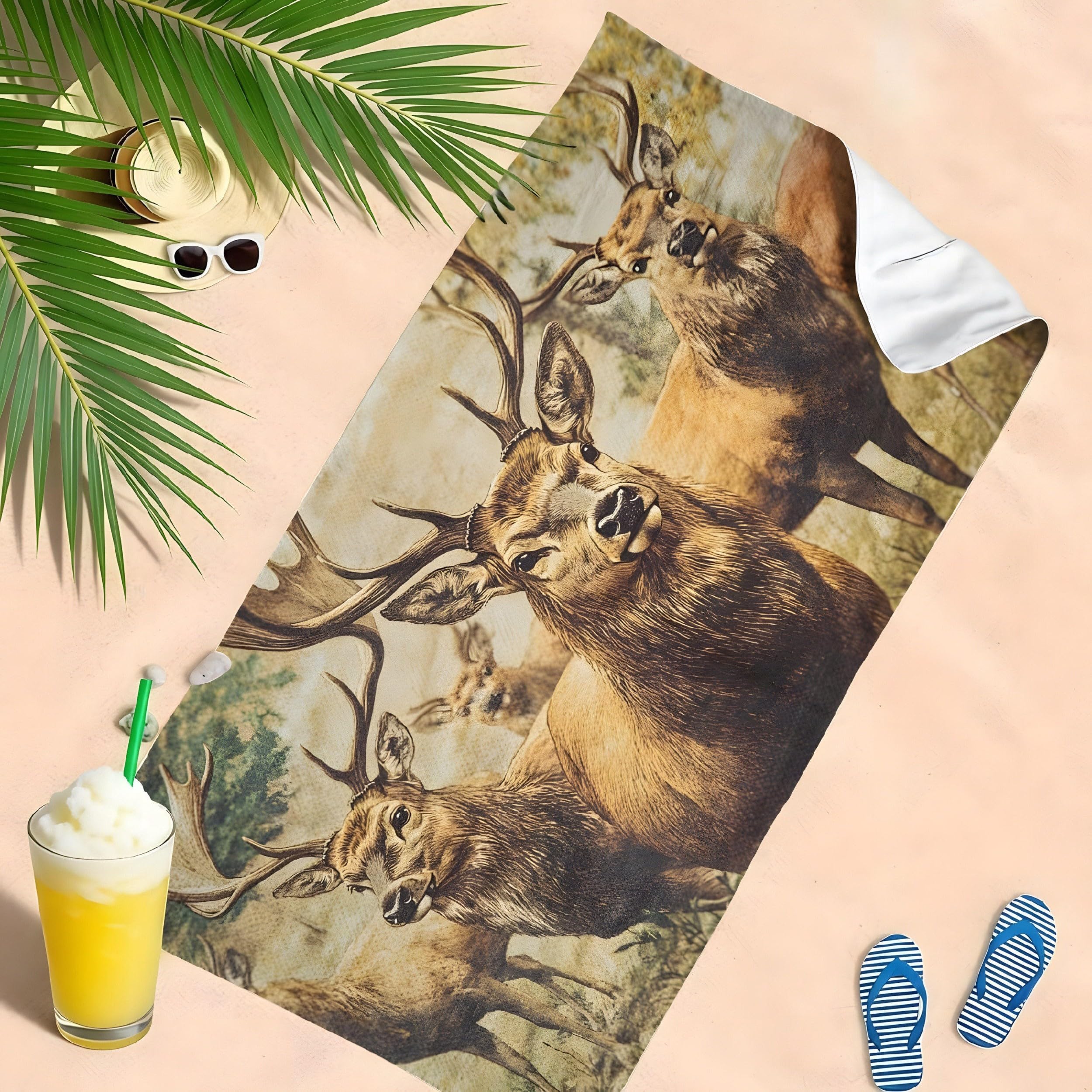 Telo Mare Cervi Asciugamano da Spiaggia Animali Telo Mare Microfibra 145x200 cm,Senza Sabbia, ad Asciugatura Rapida, Assorbente, Salvietta da Spiaggia Compatta