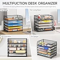 Vista 87 de 5 Tray Paper Organizer Letter Tray with Handle - Mesh Desk File Organizer, Paper Sorter Organizer for Office, Home or School File Folder Holder