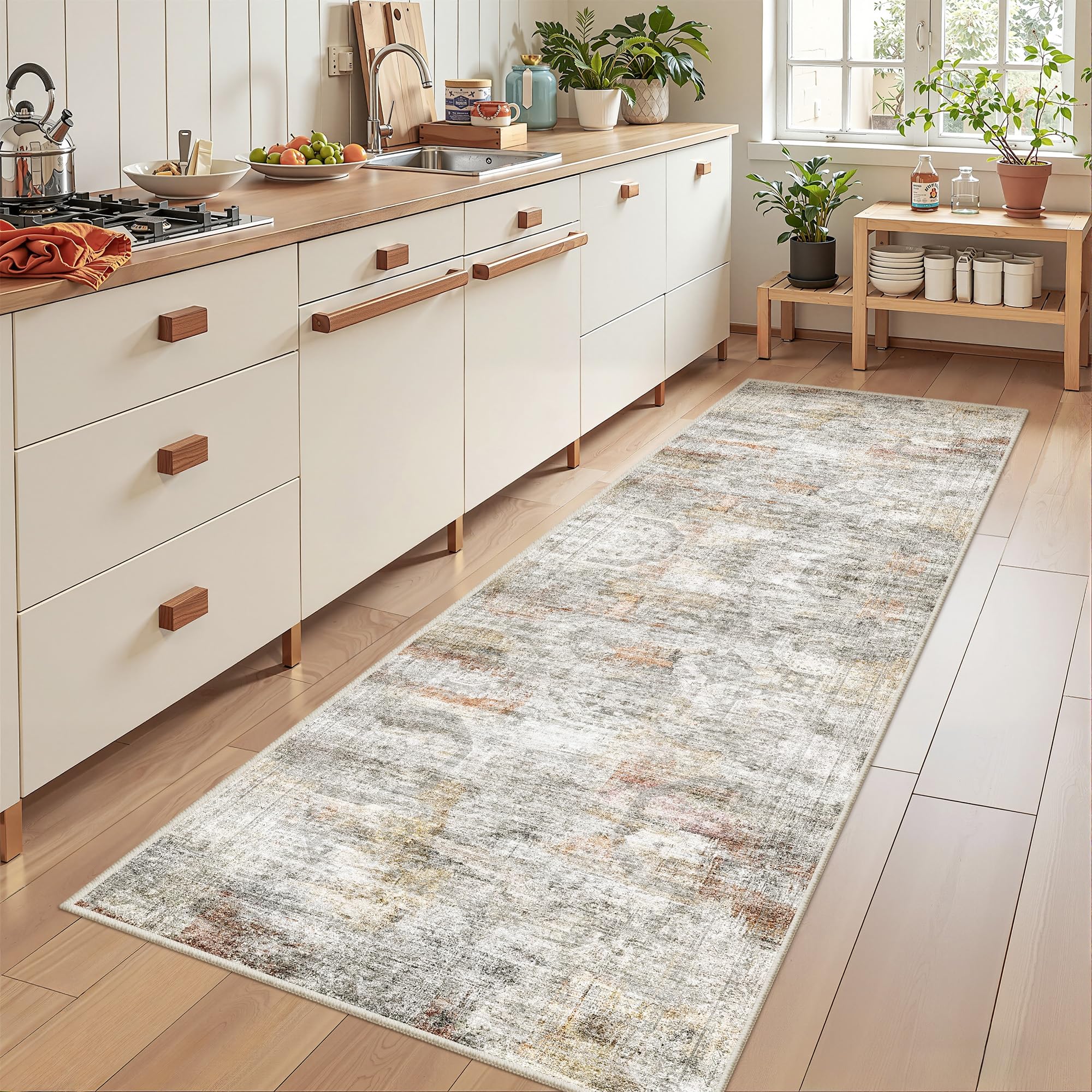 Restydon 2'6 x 8' Runner Rug Non Slip,Washable Kitchen Rugs,Green — image 1