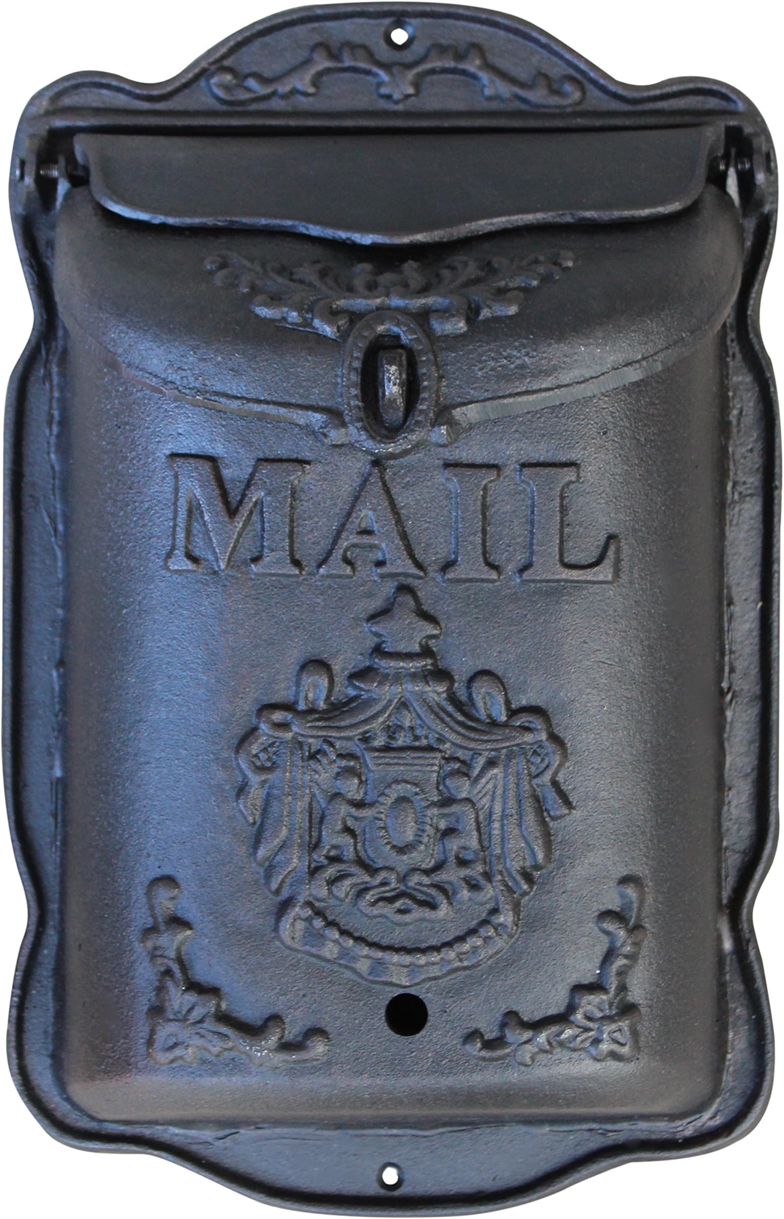 Lockable Wall Mounted Mailbox - Cast Iron Vintage Residential Mail Box - Crest Design Heavy Duty Weatherproof Letter Box