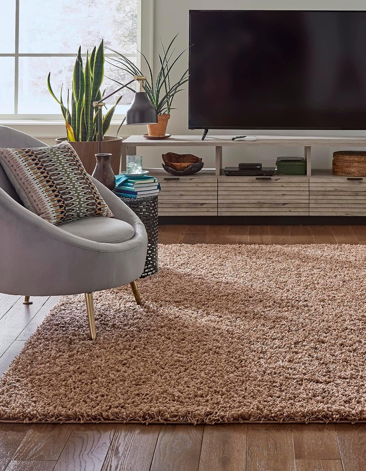 Unique Loom Solid Shag Collection Area Rug (3' 3" x 5' 3" Rectangle, Sandy Brown)