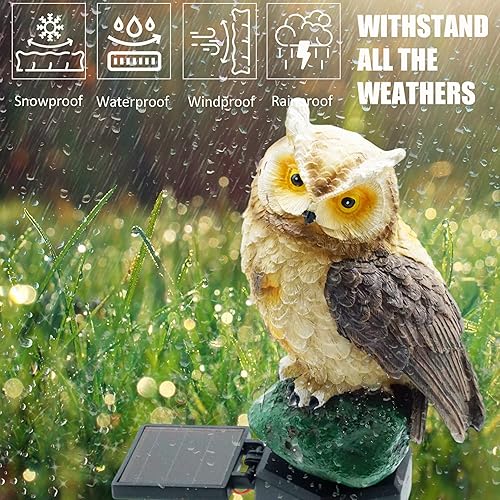 Miniatura 6 de SmilingTown Paquete de 2 luces solares de jardín de búho para exteriores, luz decorativa de estaca impermeable, decoración de búho para asustar a