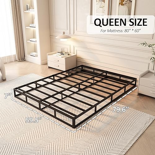 Miniatura 3 de Somier Queen de 7 pulgadas, solo somier de alto perfil, base de colchón con marco de metal resistente, fácil montaje, sin ruido