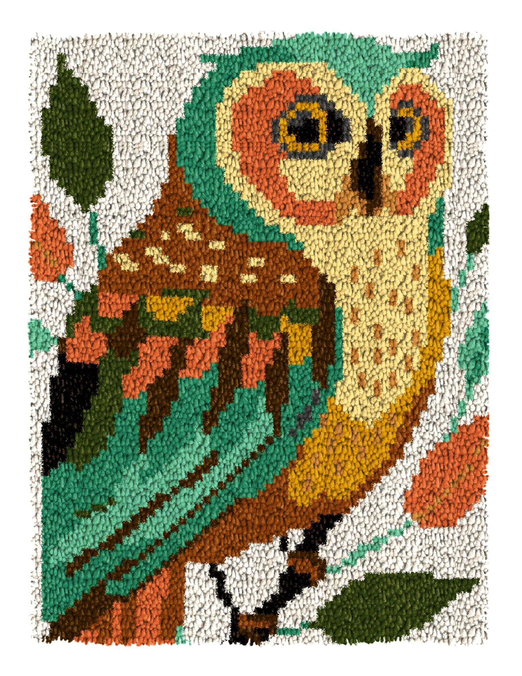 LAPATAIN Latch Hook Kits for Adults,Owl Pattern Color Printed Canvas DIY Rug Kits Carpet Embroidery Sofa Cushion,Beginners Handmade Needlework Crafts