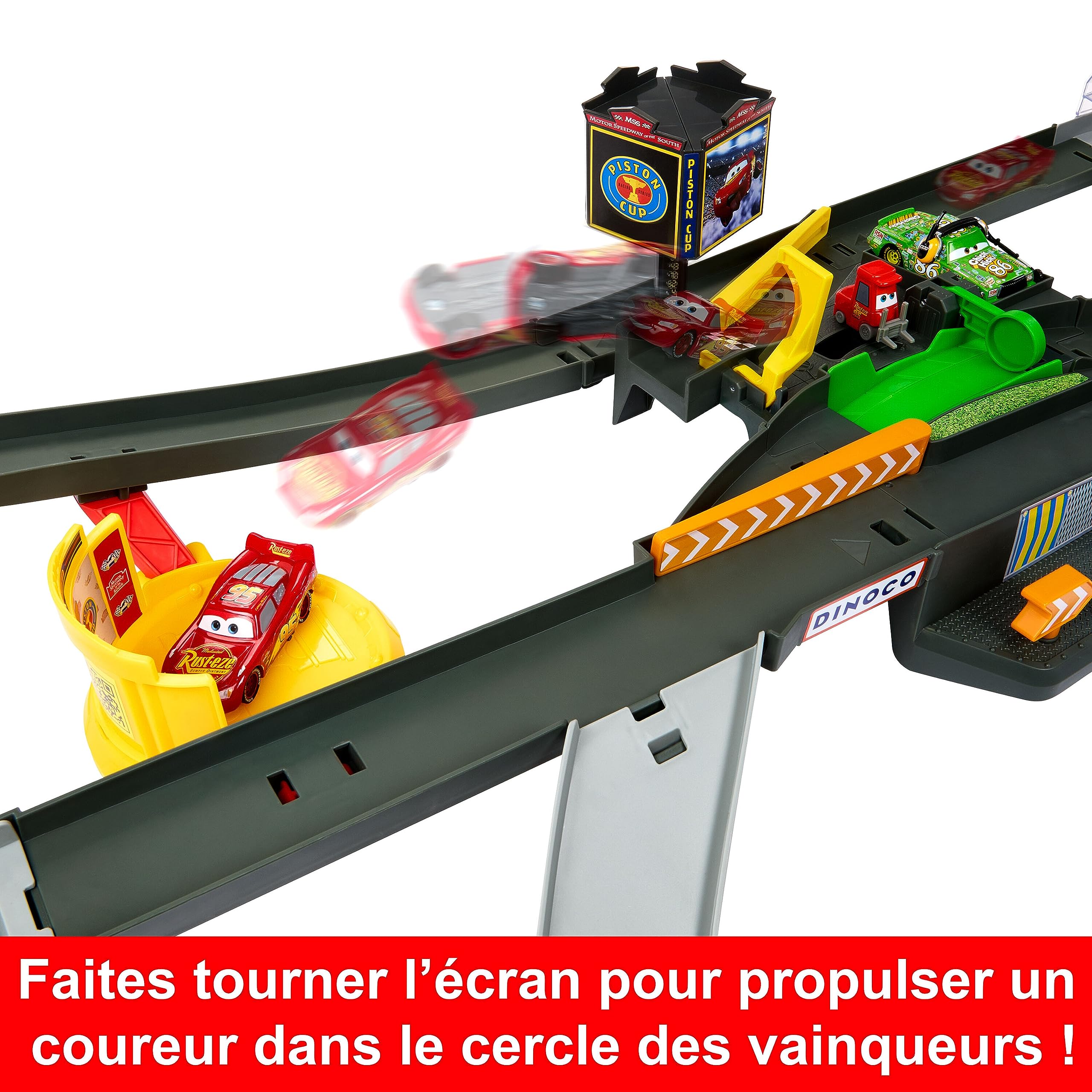 Mattel Disney Pixar Cars Coffret Circuit Course Piston Cup Interactif, Avec Voiture En Métal Flash Mcqueen, Échelle 1/55, Jouet Enfant, A Partir De 4 Ans, HPD81