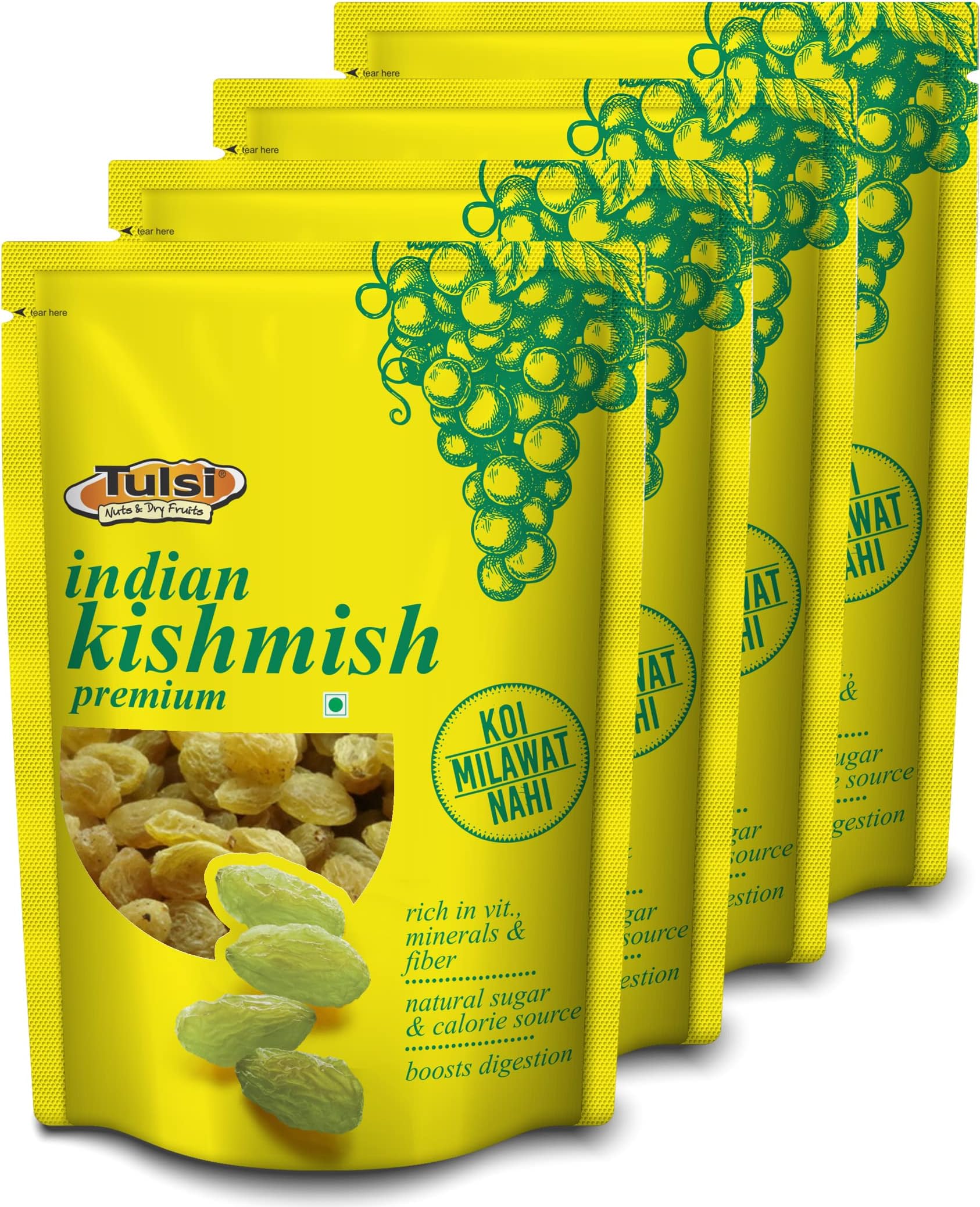 Tulsi Indian Kishmish Premium 800 grams (200 grams x 4) | Seedless Kishmish | Raisins Dry Fruits | Healthy & Tasty Snacks | Fat Free | Source of Dietary Fiber | (Pack of 4)
