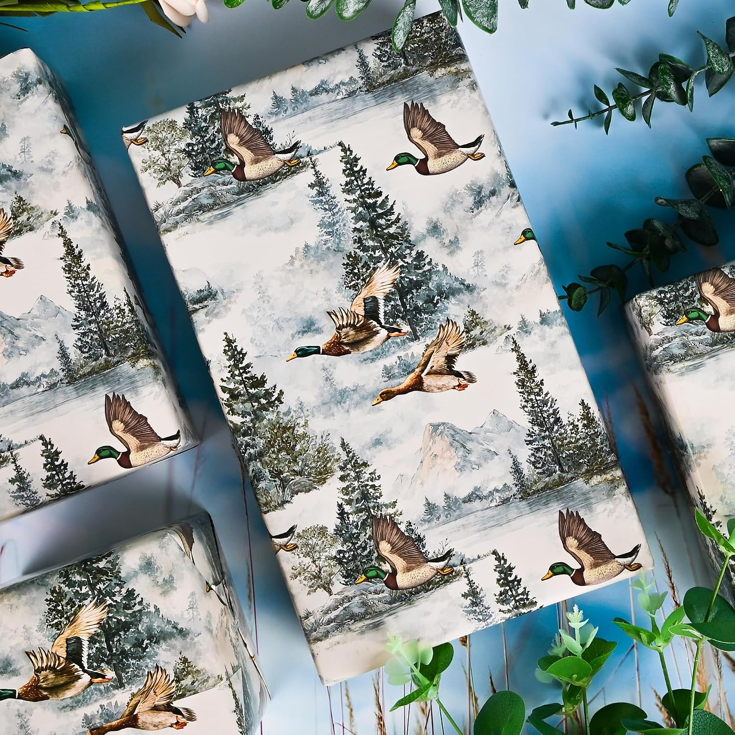 Vnaaem Baby Shower Wrapping Paper Roll for Women Men - Mallard Duck, Watercolor Forest Design Gift Wrap for Holiday Birthday, Party, Bridal Shower DIY Craft - 17 Inches X 20 Feet image 5
