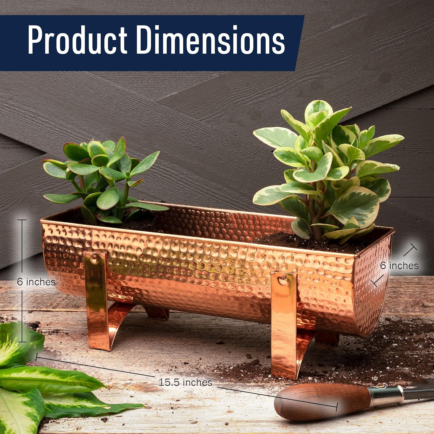 Kings County Tools Copper Window Planter Box for Indoor and Outdoor Use - 15.5” Large Rectangle Flower Pots Outdoor Planters with Water-Resistant Solid Copper - Beautiful Pots for Plants